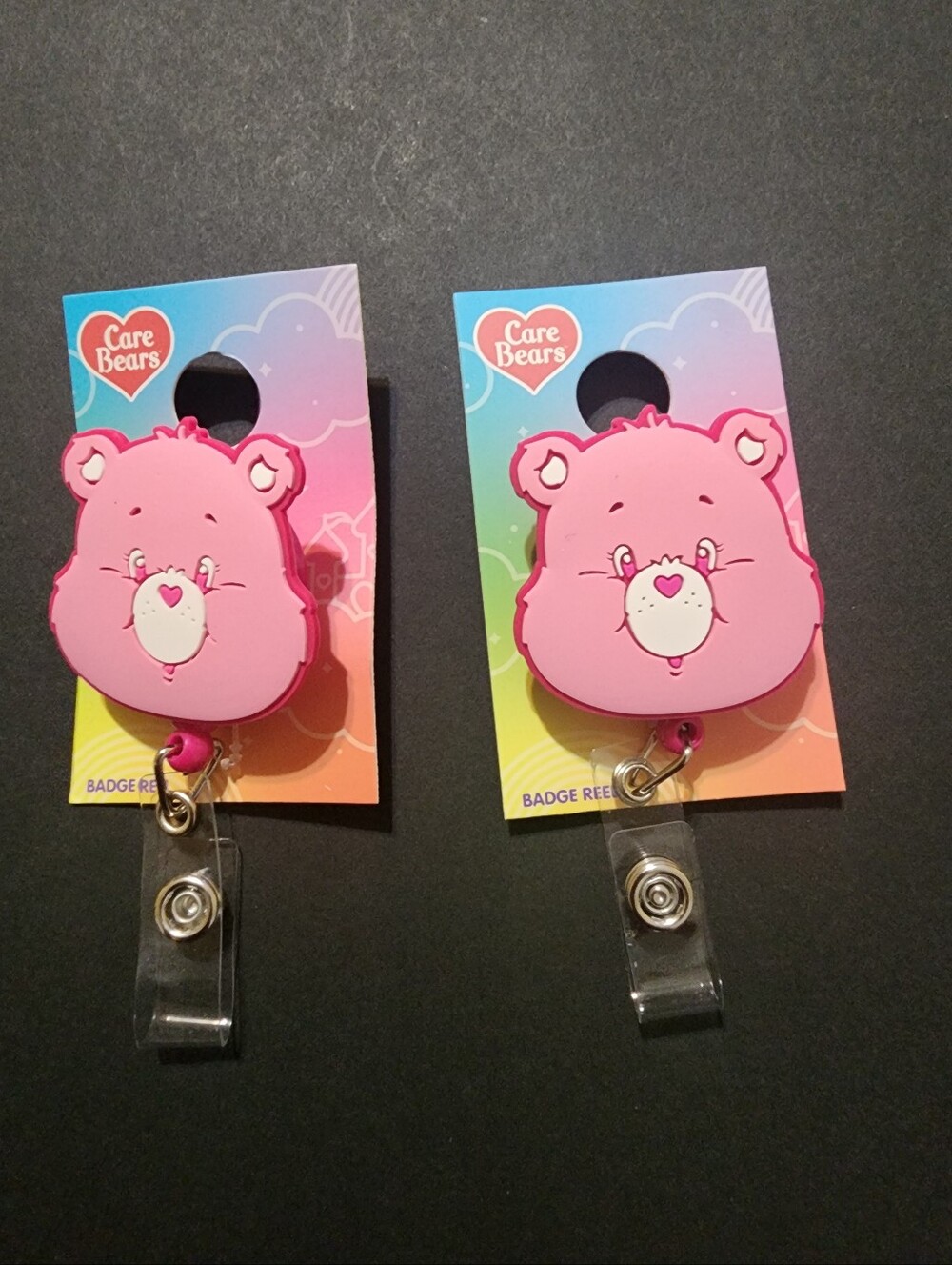 Care Bears Pink Cheer Bear ID Badge Reel Lot of 2 New